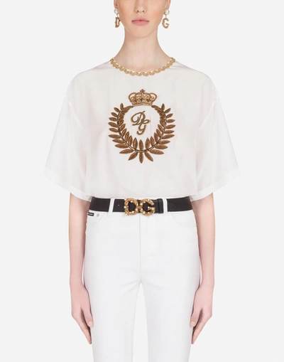 Shop Dolce & Gabbana Crepe De Chine Blouse With Laurel Embroidery