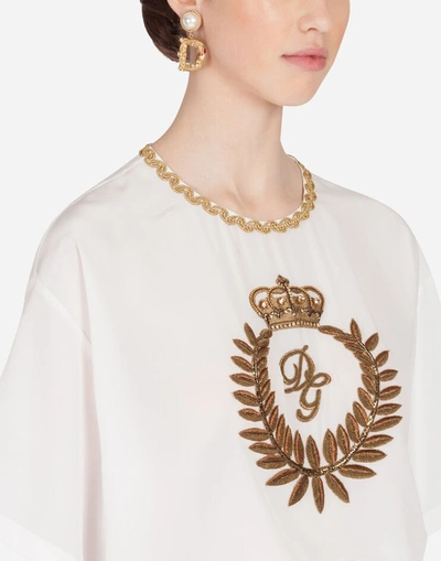 Shop Dolce & Gabbana Crepe De Chine Blouse With Laurel Embroidery