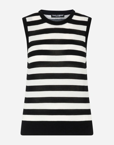 Shop Dolce & Gabbana Sleeveless Cashmere And Silk Sweater In White/black