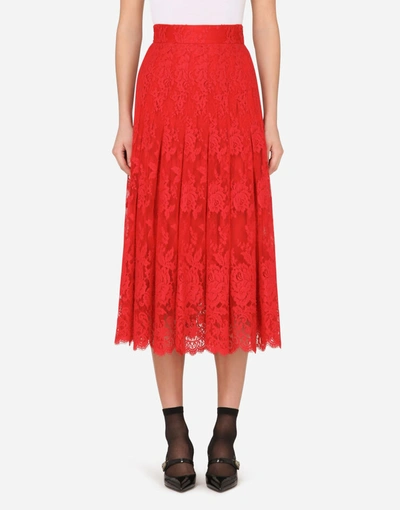 Shop Dolce & Gabbana Long Chantilly Lace Skirt