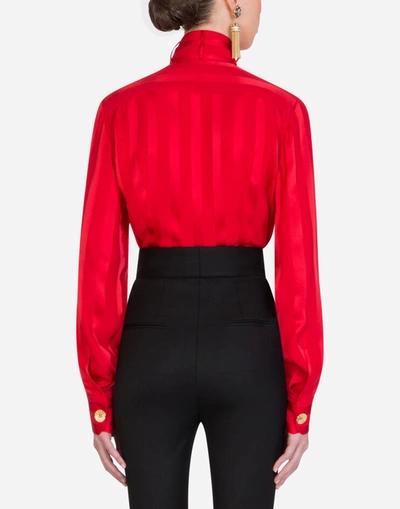 Shop Dolce & Gabbana Satin Jacquard Shirt With Bib Detail In Red