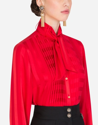 Shop Dolce & Gabbana Satin Jacquard Shirt With Bib Detail In Red