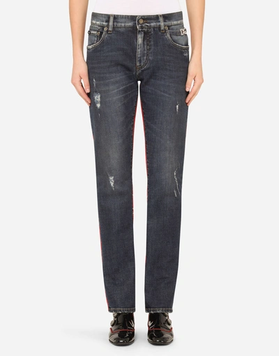 Shop Dolce & Gabbana Denim And Lace Boyfriend Jeans