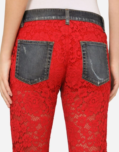 Shop Dolce & Gabbana Denim And Lace Boyfriend Jeans