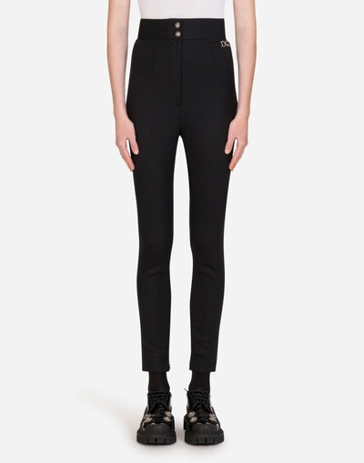 Shop Dolce & Gabbana High-waisted Wool Twill Leggings With Dg Detail