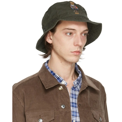 Shop Polo Ralph Lauren Khaki Polo Bear Bucket Hat In Olive
