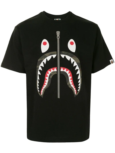 Shop A Bathing Ape Camo Shark Short Sleeved T-shirt In Black