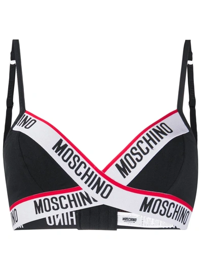 Shop Moschino Logo Tape Triangle Bra In Black