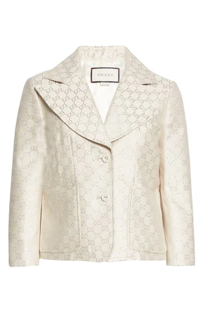 Shop Gucci Gg Lame Jacquard Wool & Silk Blazer In Gardenia/ Silver
