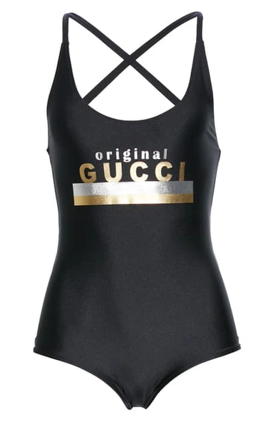 Shop Gucci Original Logo One-piece Swimsuit In Black/ Multicolor
