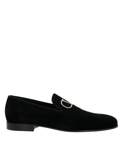 Shop Valentino Logo Embroidery Loafers In Black