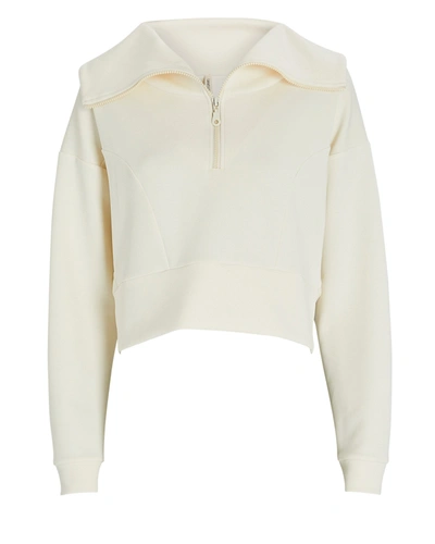Shop Lanston Cropped Half-zip Sweatshirt In Ivory
