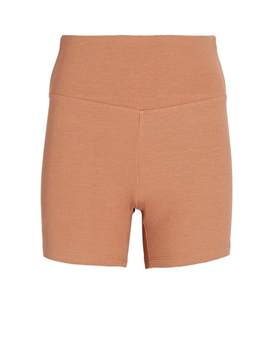Shop Year Of Ours Rib Knit Bike Shorts In Beige