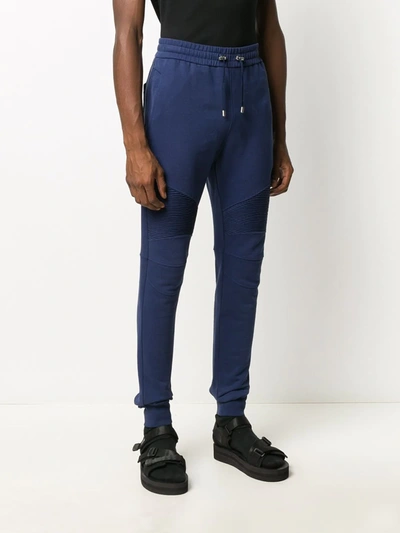 Shop Balmain Cotton Track Pants In Blue