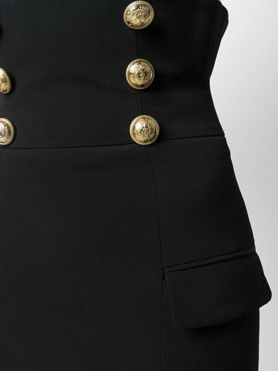 Shop Balmain High Waist Buttoned Crepe Skirt In Black