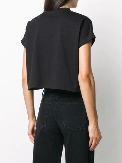 Balmain Cropped Cotton T-shirt With Small Flocked Logo In Black