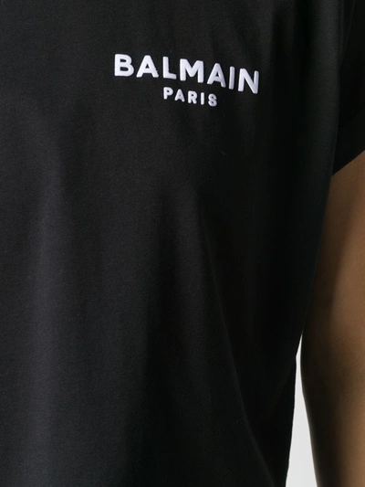 Balmain Cropped Cotton T-shirt With Small Flocked Logo In Black