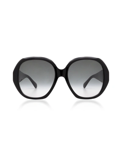 Shop Gucci Designer Sunglasses Round Oversized Black Acetate Frame Women's Sunglasses W/grey Lenses In Noir-gris