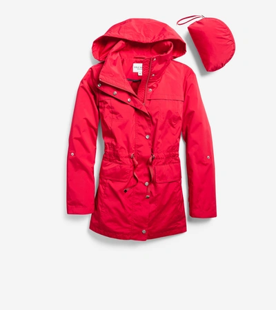 Shop Cole Haan Packable Hooded Rain Jacket In Red