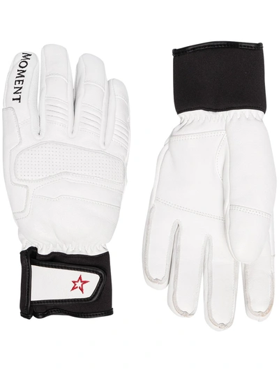 Shop Perfect Moment Logo-print Leather Ski Gloves In White