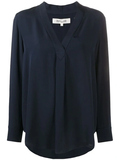 Shop Diane Von Furstenberg V-neck Long-sleeve Blouse In Blue
