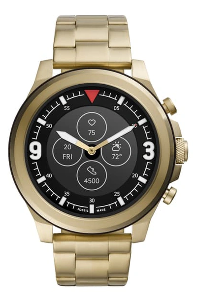 Shop Fossil Latitude Hybrid Hr Chronograph Smart Bracelet Watch, 50mm In Gold