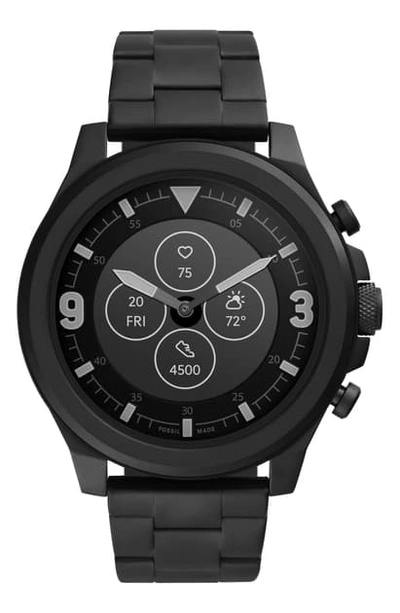 Shop Fossil Latitude Hybrid Hr Chronograph Smart Bracelet Watch, 50mm In Black