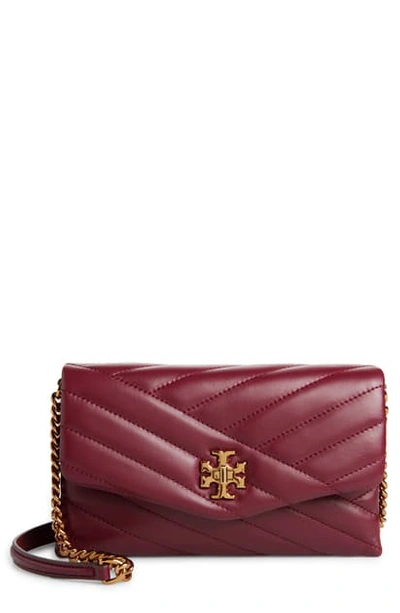Shop Tory Burch Kira Chevron Quilted Leather Wallet On A Chain In Imperial Garnet
