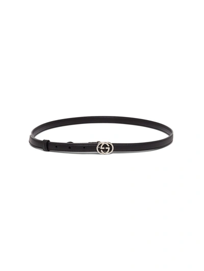 Shop Gucci Leather Belt With Gg Logo In Black