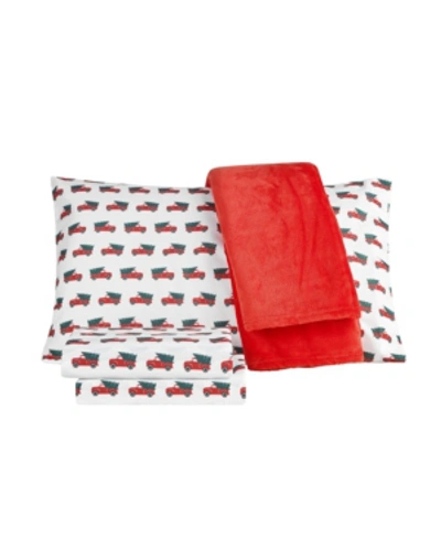 Shop Sanders Closeout!  Holiday Microfiber 5 Piece Full Sheet Set And Throw Bedding In Christmas Truck