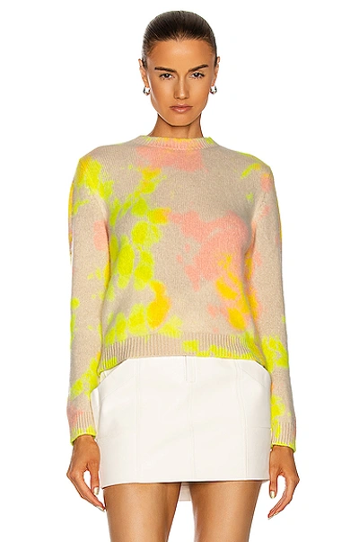 Shop The Elder Statesman Hot Dye Simple Crop Crew Sweater In Ivory  Neon Yellow & Pink