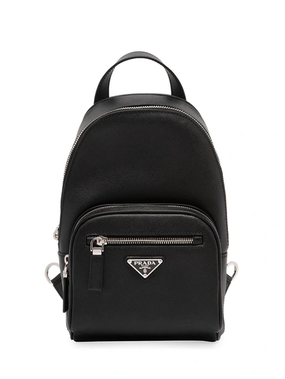 Shop Prada Men's Saffiano Leather Backpack In Nero