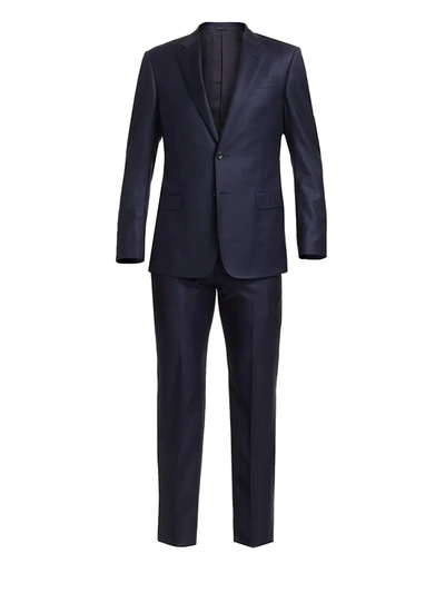 Shop Giorgio Armani Men's Micro-check Wool Suit In Navy