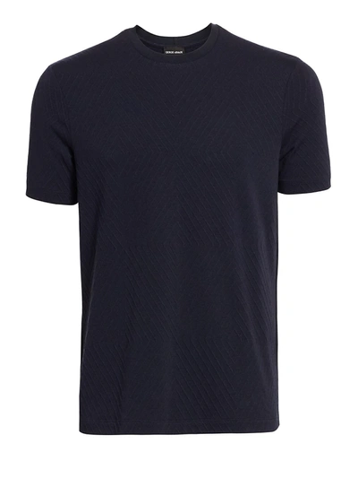 Shop Giorgio Armani Men's Textured Cotton T-shirt In Navy