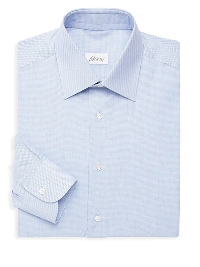 Shop Brioni Men's Microcheck Cotton Shirt In Cloud