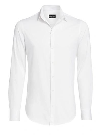 Shop Giorgio Armani Men's Jersey Sport Shirt In Off White