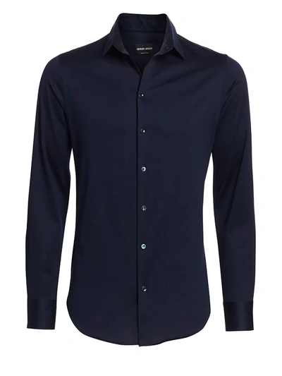 Shop Giorgio Armani Men's Jersey Sport Shirt In Navy