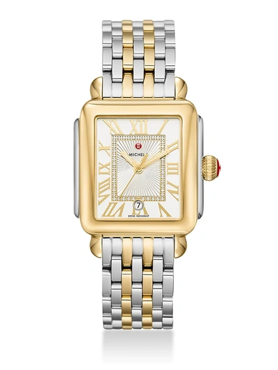 Shop Michele Women's Deco Madison Diamond & Two-tone Stainless Steel Bracelet Watch In Gold