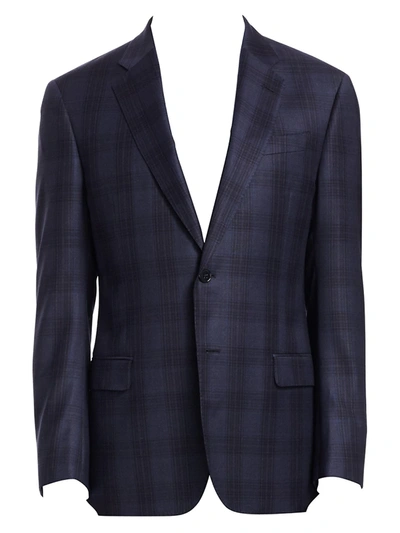 Shop Emporio Armani G-line Plaid Wool Sportcoat In Blue