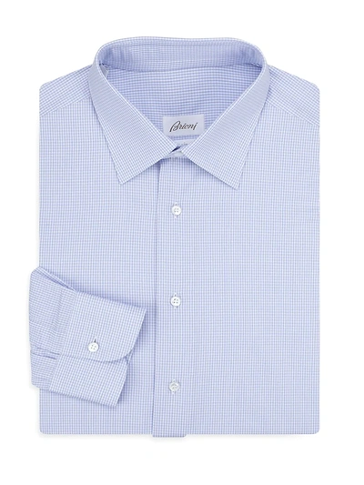 Shop Brioni Men's Regular-fit Windowpane Cotton Dress Shirt In White Sky Blue