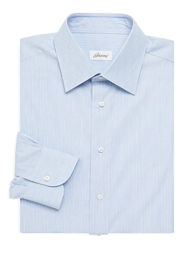 Shop Brioni Men's Classic-fit Pinstripe Dress Shirt In Blue
