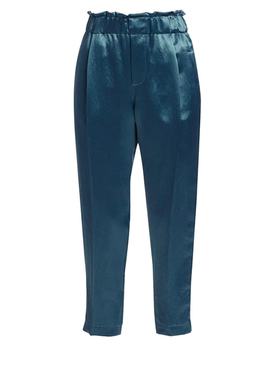 Shop Brunello Cucinelli Women's Textured Satin Pants In Blue
