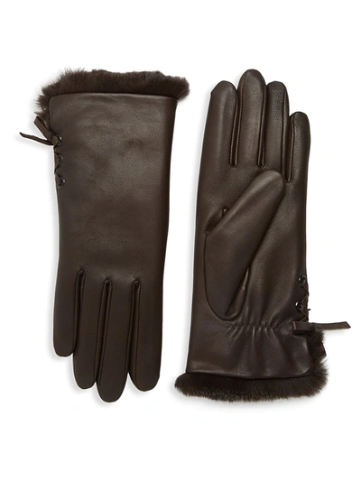Shop Agnelle Women's Aliette Rabbit Fur-lined Leather Gloves In Chocolate
