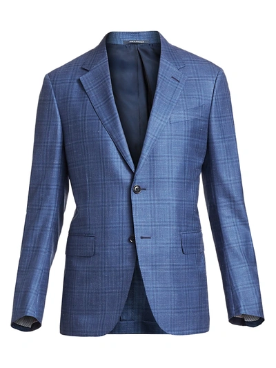 Shop Ermenegildo Zegna Men's Windowpane Single-breasted Jacket In Blue