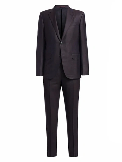Shop Ermenegildo Zegna Men's Wool, Silk & Linen Blend Suit In Navy Brown