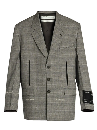 Shop Off-white Men's Constructed Single-breasted Check Jacket In Light Grey