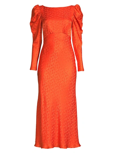 Shop Saloni Women's Alena Puff-sleeve Silk Dress In Bitter Orange