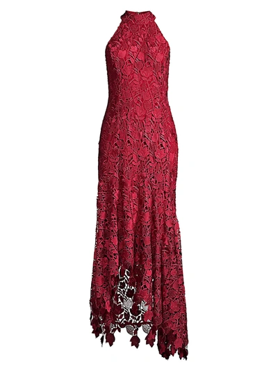 Shop Shoshanna Women's Grazie Floral Lace Halter Dress In Scarlett Red
