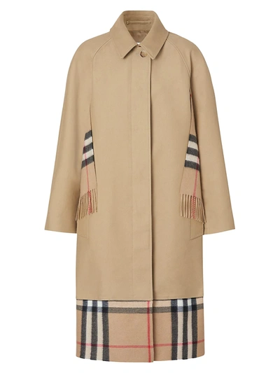 Shop Burberry Women's Check Scarf Inset Car Coat In Honey