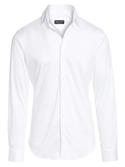 Shop Giorgio Armani Men's Solid Interlock Sport Shirt In White